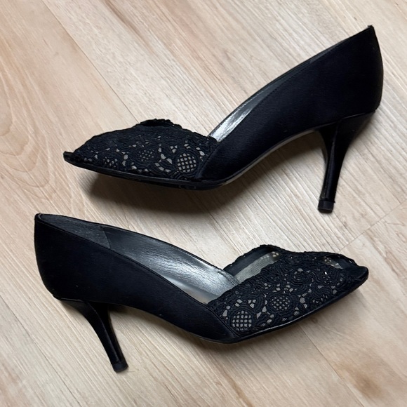Stuart Weitzman Black Lace Peep-Toe Pumps - Picture 5 of 11